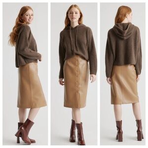 Quince Mongolian Cashmere Fisherman Pullover Brown Hoodie XS